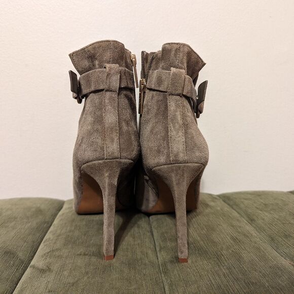 BCBGeneration Cassia Peep Toe Olive Suede Booties - Picture 6 of 10
